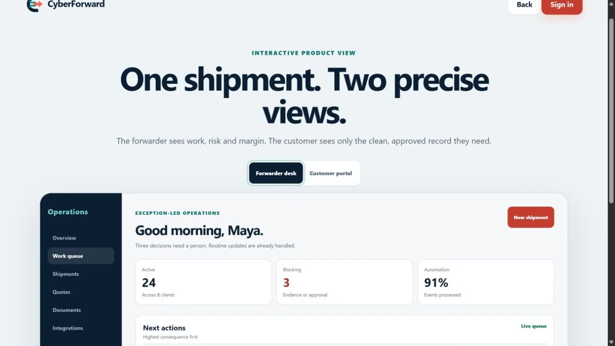 CyberForward live freight operations desk